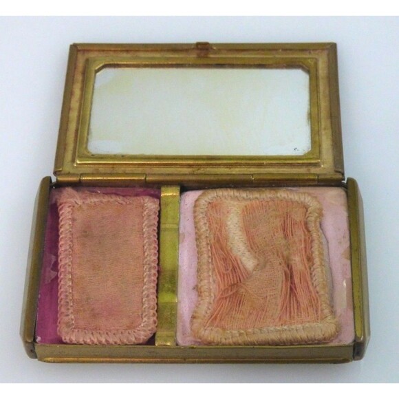 Charmant Compact Powder Rouge Leather Top Rectangle Gold Tone Mirror Vintage - Picture 5 of 12